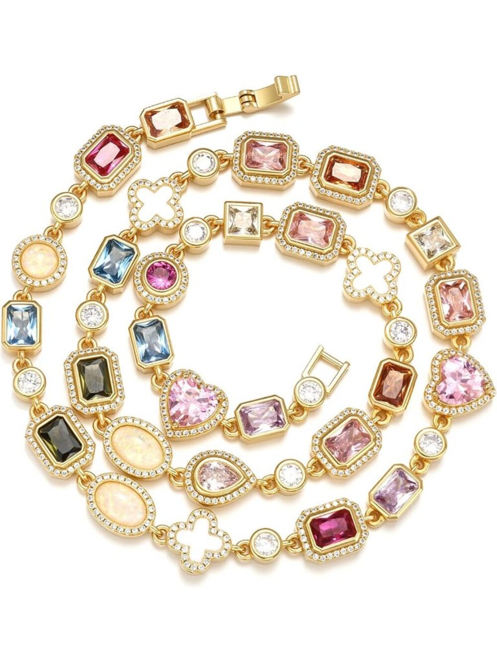 Colorful Gold Plated Tennis Necklace for Women - Gemstone Choker with Cubic